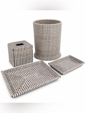 Pigeon & Poodle Kythira Gray White Seagrass 4 Piece Bath Set